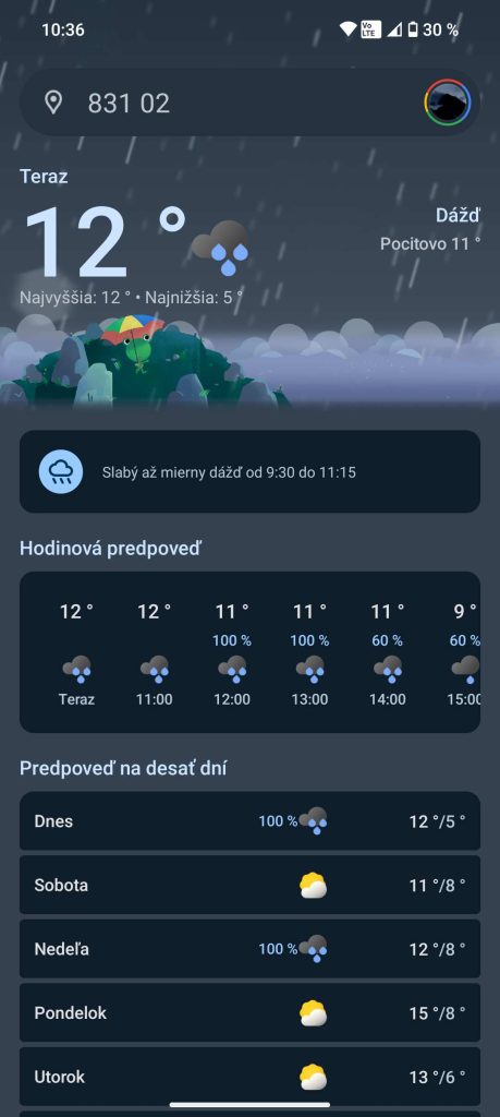 Google Počasie má nový dizajn