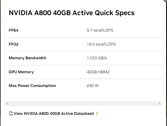 NVIDIA A800 40GB Active Quick Specs