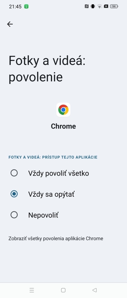 Povolenie v prípade prehliadača Chrome