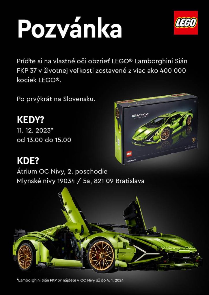 Alza a LEGO® Technic prinášajú do Bratislavy jedinečný model Lamborghini Sian 1:1. Vidieť ho môžete v obchodnom centre Nivy