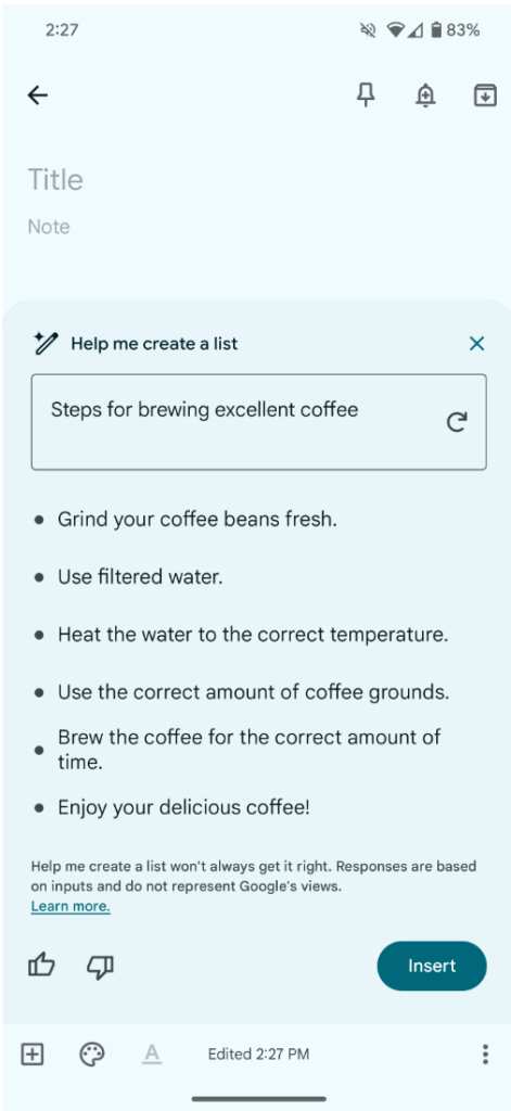 google keep s AI poznámkami