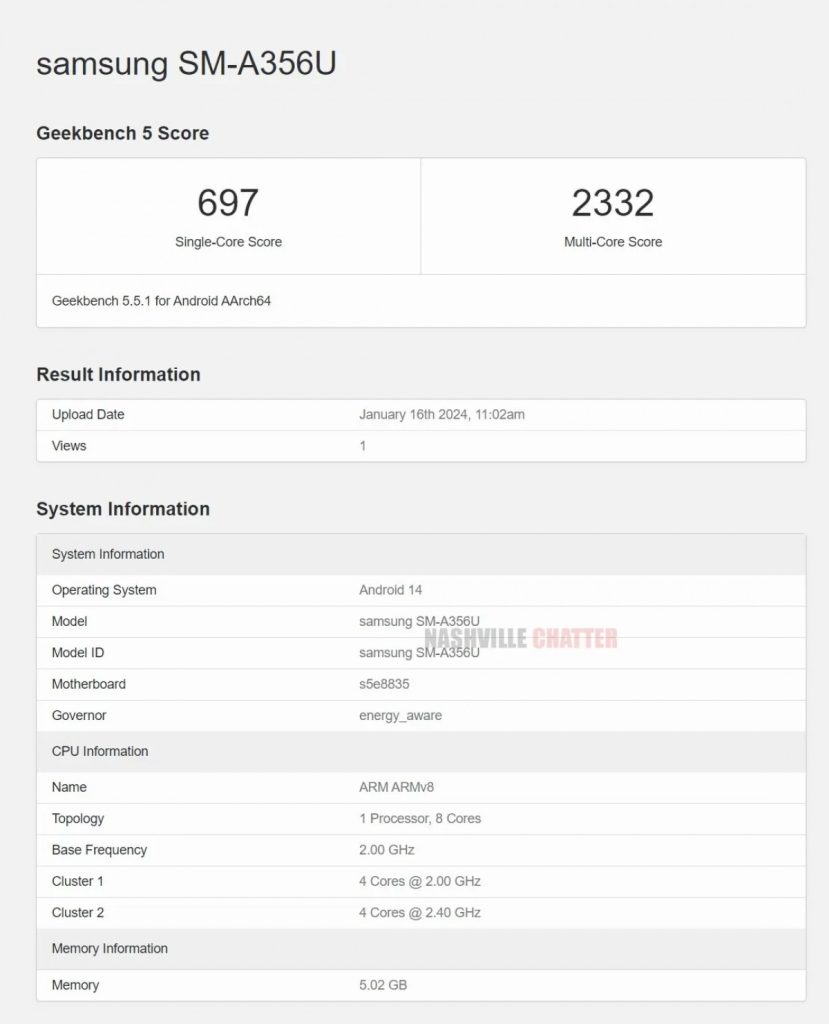 Galaxy A35 v teste Geekbench