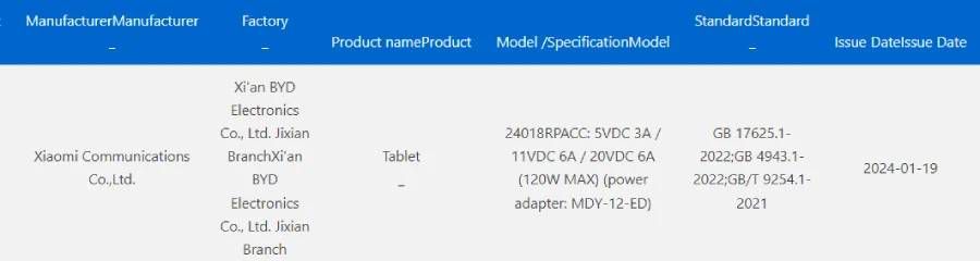 Xiaomi Pad 7 Pro v 3C certifikácii