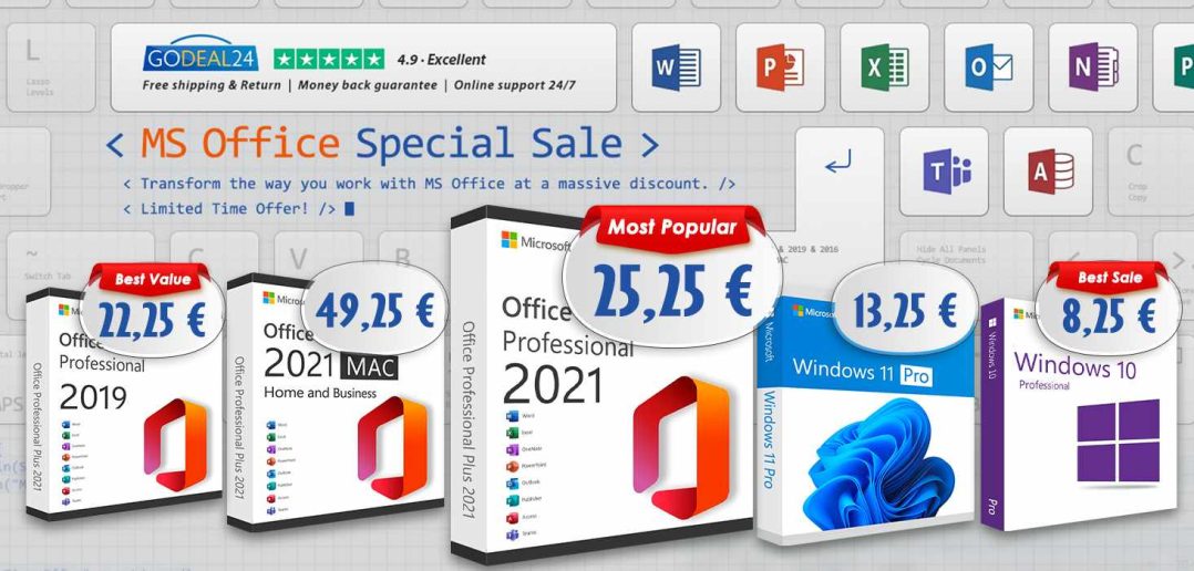Upgradujte svoj počítač na Microsoft Office 2021 (Lifetime) a Windows 11 (od 10 €) vo výpredaji Godeal24 Office!