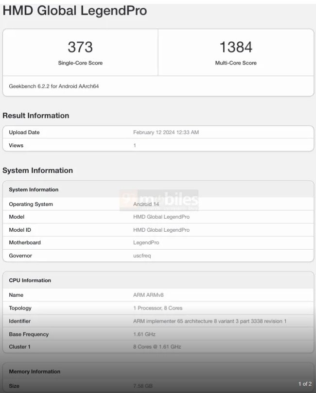 HMD Legend Pro v Geekbench