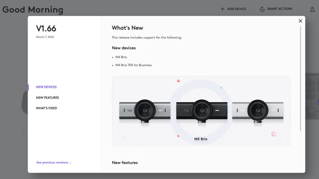 Softvér Logi Options+ v novej verzii podporuje kameru Logi MX Brio