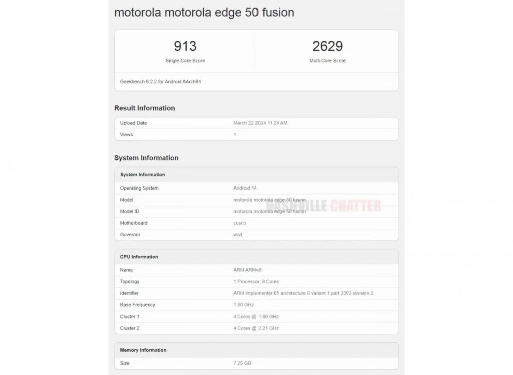 Motorola Edge 50 Fusion v teste Geekbench
