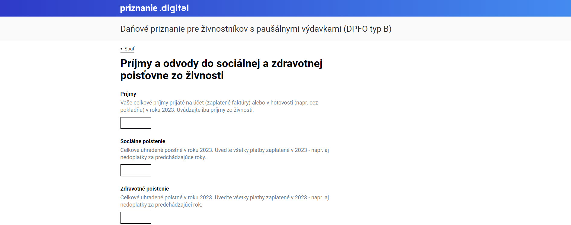 Aplikácia Priznanie.Digital na vyplnenie daňového priznania pre SZČO s paušálnymi výdavkami