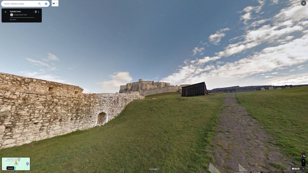 Pohľad na Spišský hrad cez funkciu Street View v Mapách Google