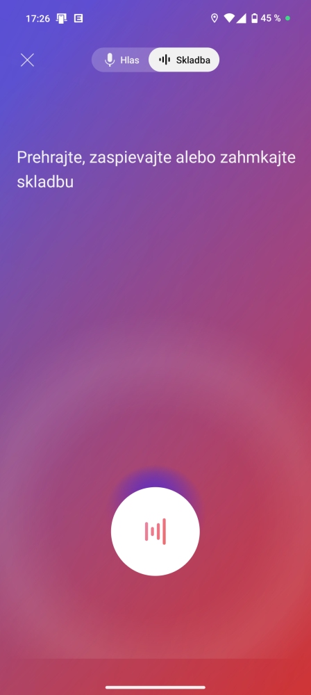 Obrazovka vyhľadávania skladba / hlas v aplikácii YouTube pre Android