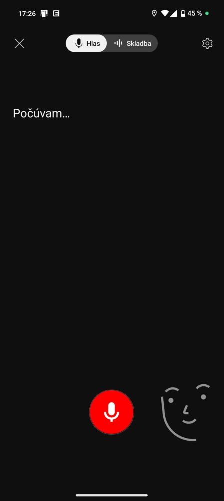 Obrazovka vyhľadávania skladba / hlas v aplikácii YouTube pre Android