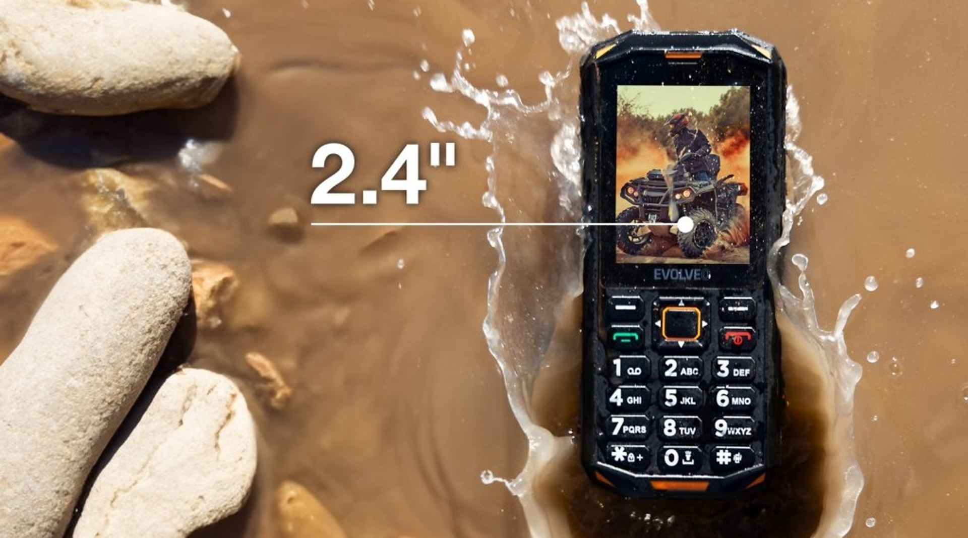 Odolný tlačidlový telefón s dlhou výdržou na batérie.