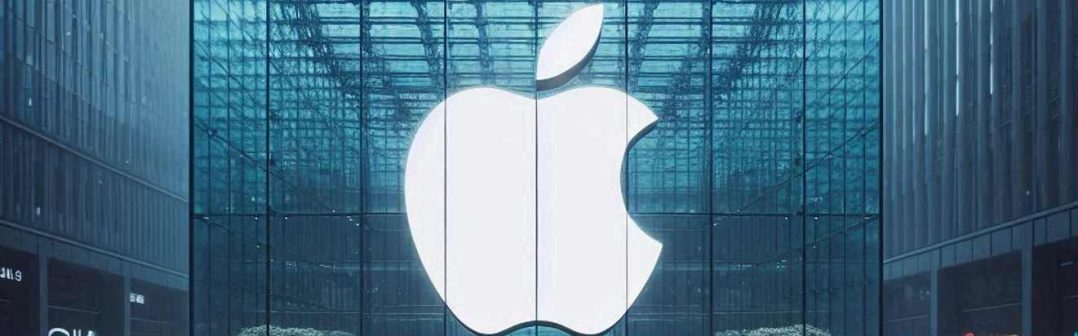 apple logo on square glass building AI generated