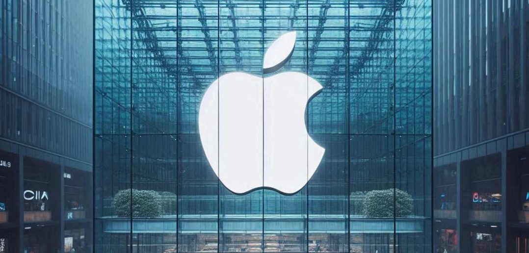 apple logo on square glass building AI generated
