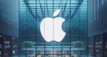 apple logo on square glass building AI generated