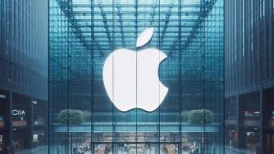 apple logo on square glass building AI generated
