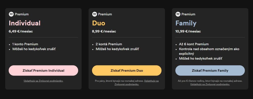 Ceny predplatného Spotify Premium platné k aprílu 2024