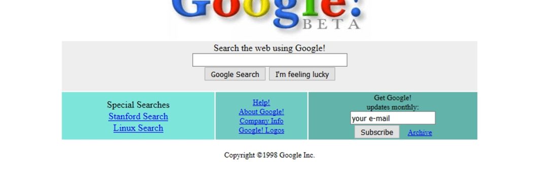 google beta stranka z roku 1998