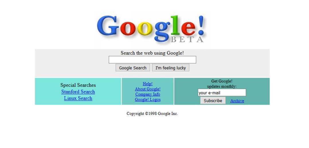 google beta stranka z roku 1998