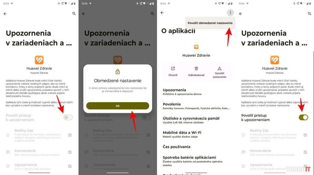 Ako zapnúť notifikácie z telefónu na Huawei hodinkách, keď Huawei Health hlási obmedzené nastavenie