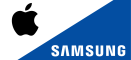 Logo spoločnosti Apple a Samsung