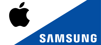 Logo spoločnosti Apple a Samsung