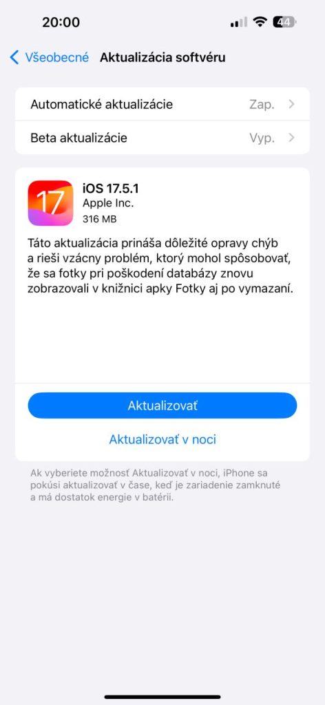 Aktualizácia na iOS 17.5.1