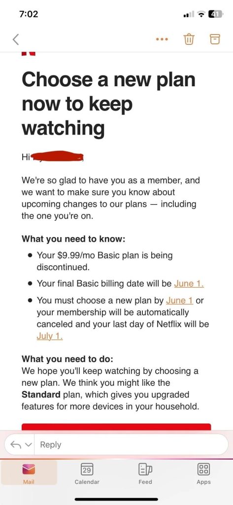 Netflix upozornuje na koniec programu Basic