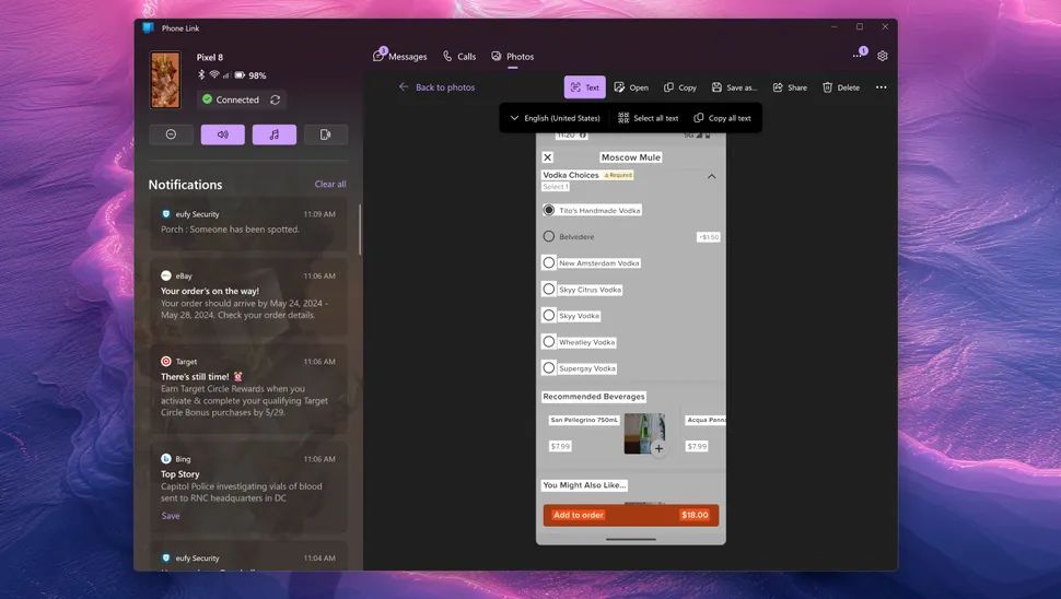 phone link with OCr capability