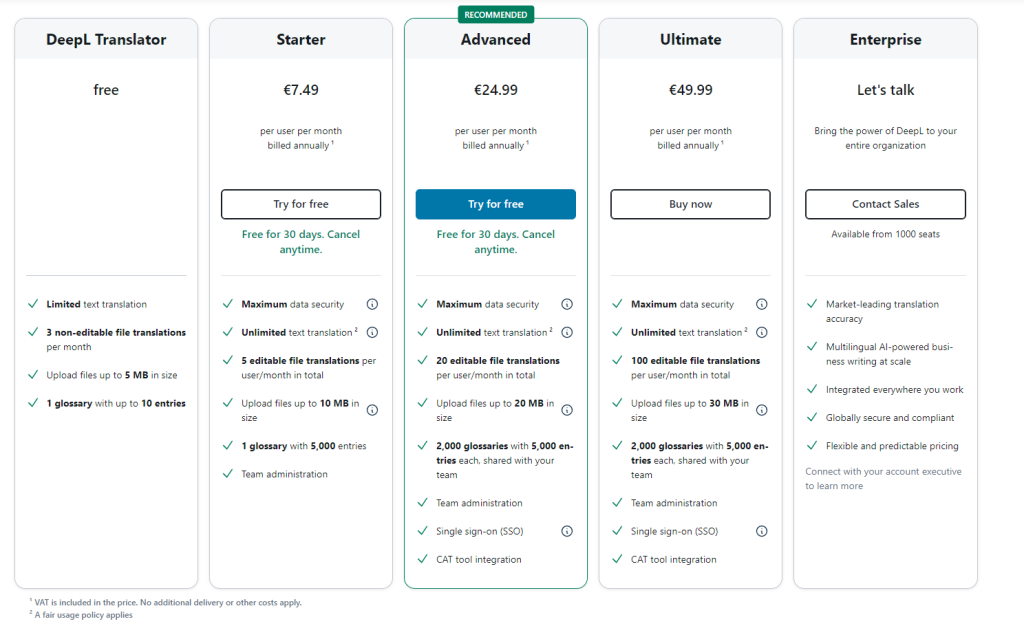 deepl pricing