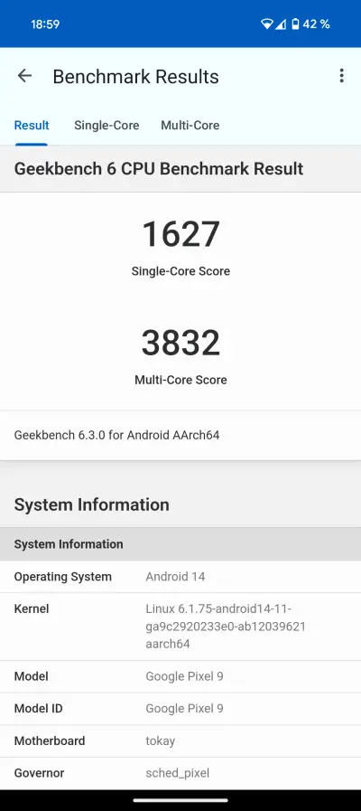 Pixel 9 v Geekbench 6
