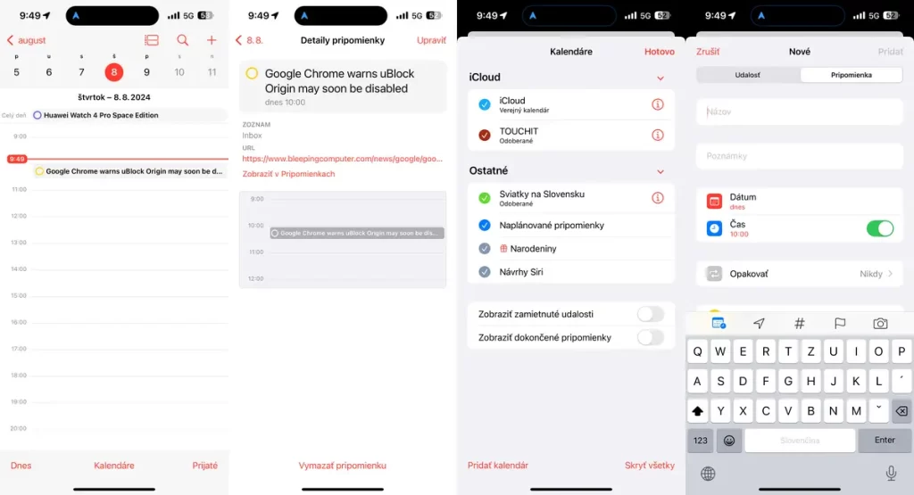 Apple Pripomienky v aplikácii Kalendár v iOS 18