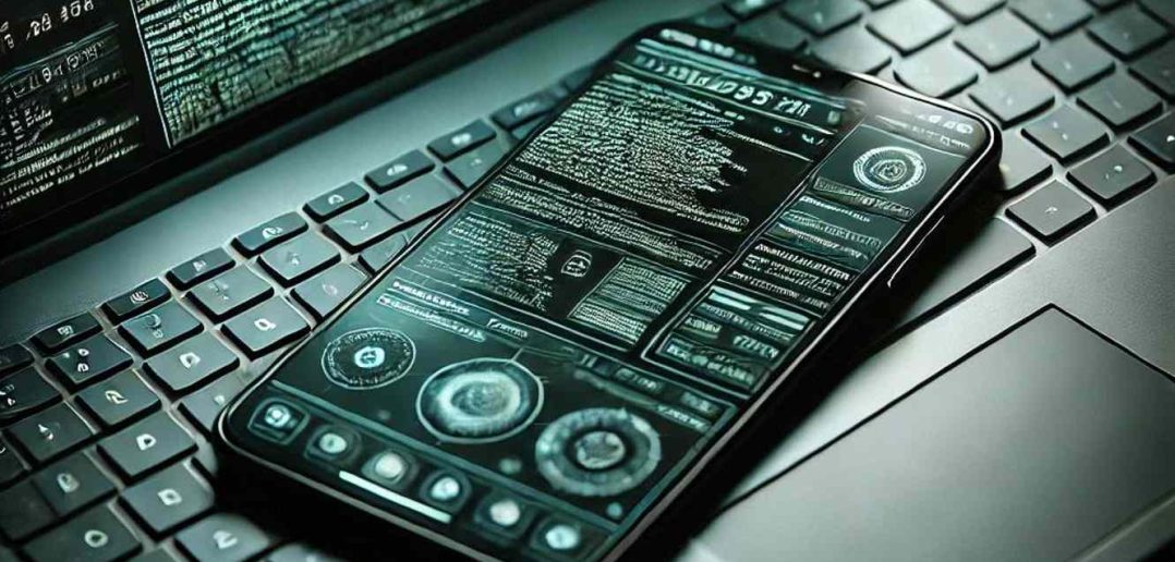 hacking smartphone laptop AI image