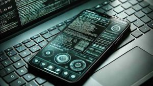 hacking smartphone laptop AI image