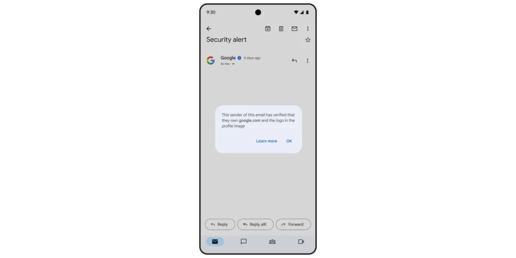 Modrá značka v aplikácii Gmail pre Android