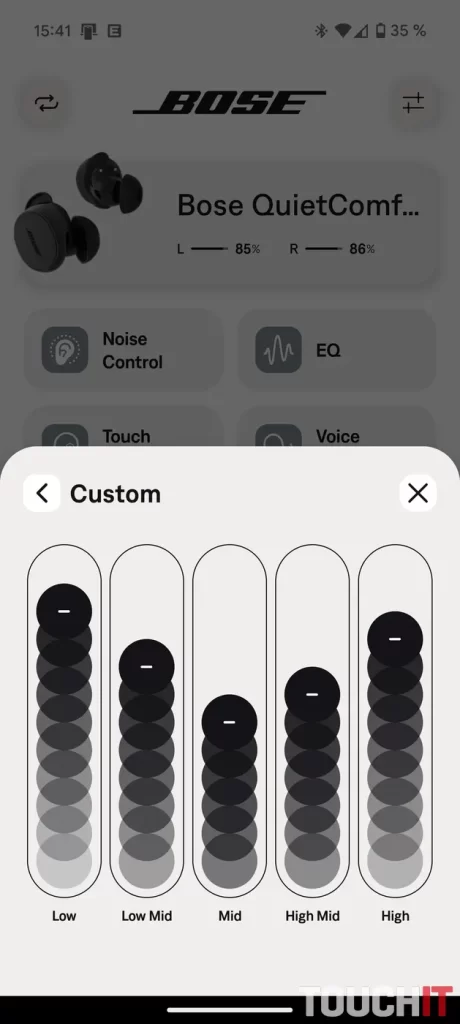 Aplikácia Bose QCE pre QuietComfort Earbuds