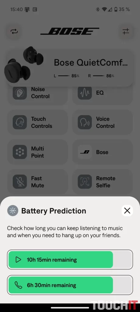 Aplikácia Bose QCE pre QuietComfort Earbuds
