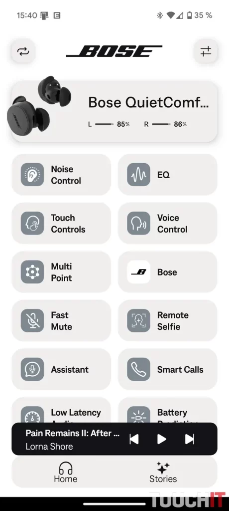 Aplikácia Bose QCE pre QuietComfort Earbuds