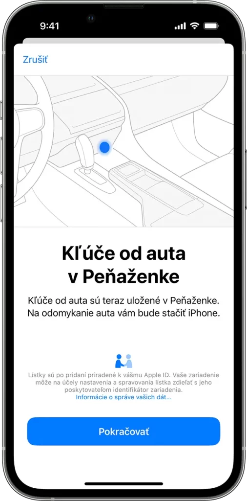 Kľúč od auta v Apple Peňaženke