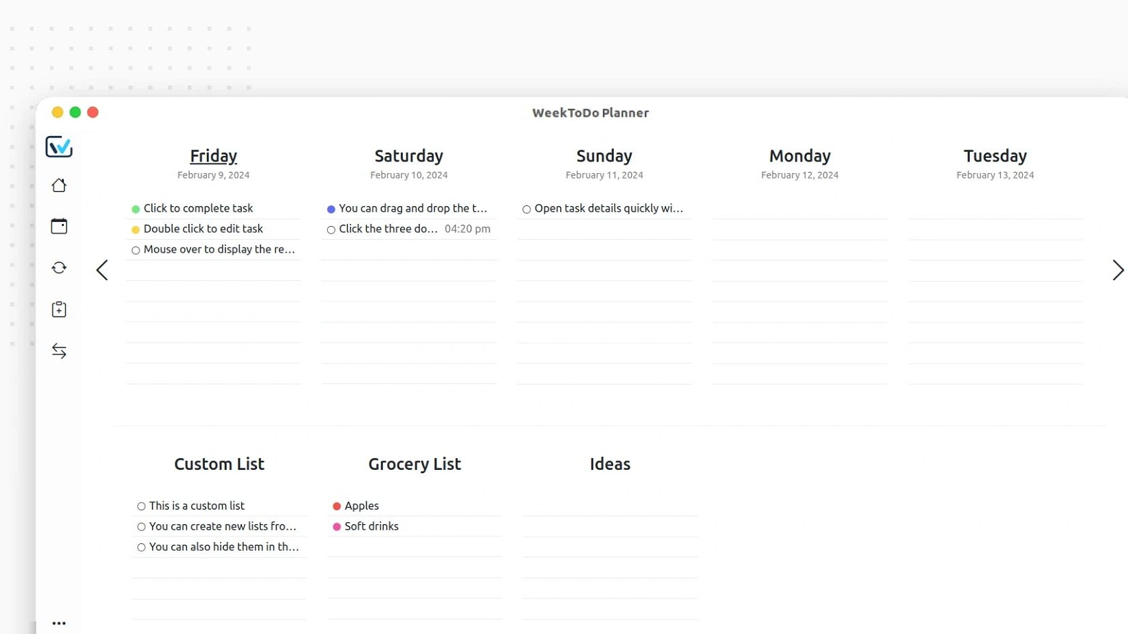 WeekToDo je kalendár a zoznam úloh off-line