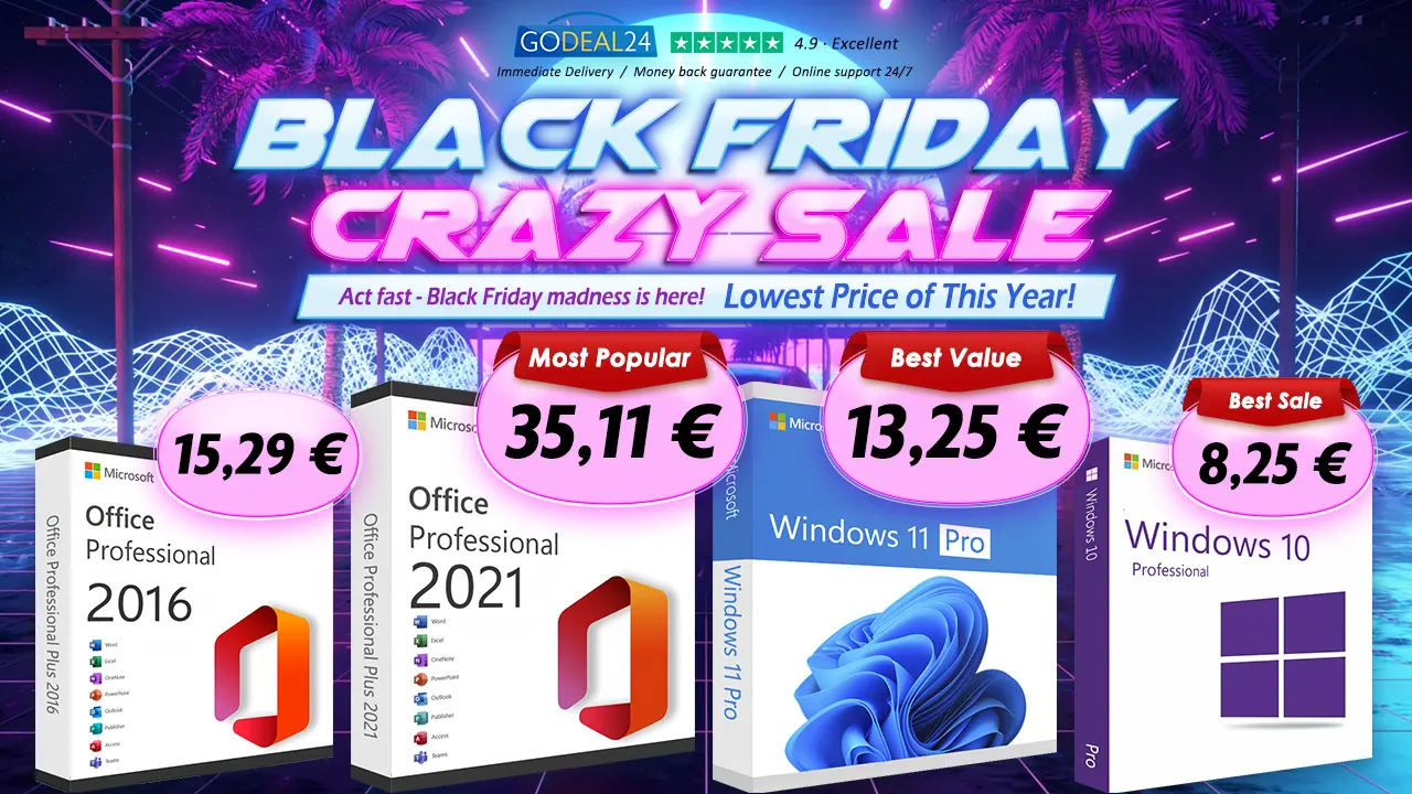 Získajte doživotný MS Office od 15 € a originálny Windows 11 od 10 € v Godeal24 Black Friday Sale!