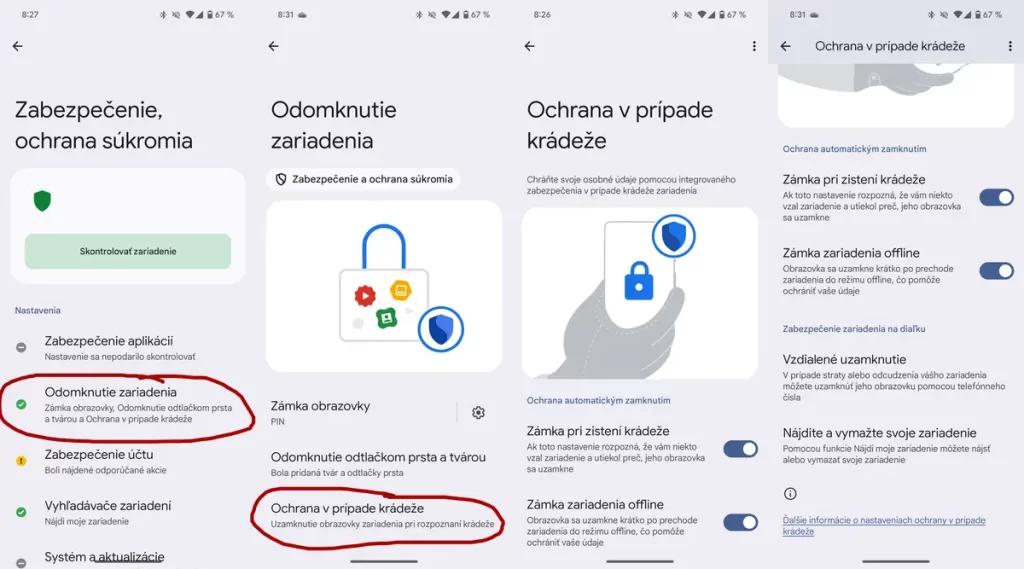 Ochrana pred krádežou v Android smartfóne