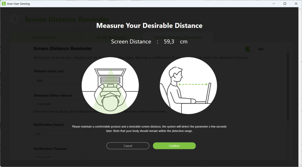 Acer Screen distance reminder