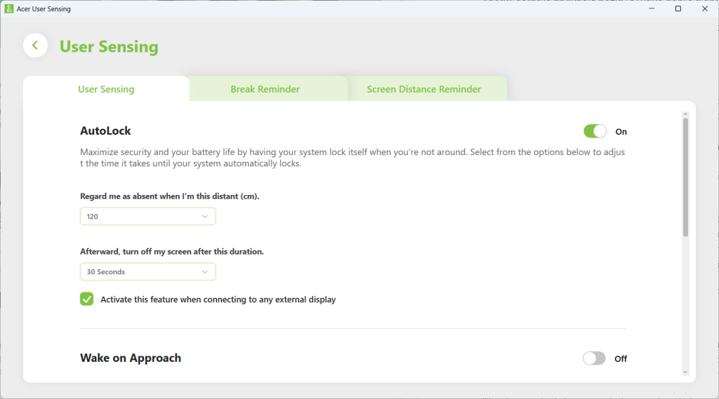 Acer user sensin auto lock screen