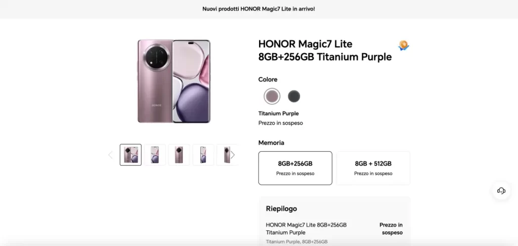 HONOR Magic7 Lite sa objavil na stránke HONOR Italia