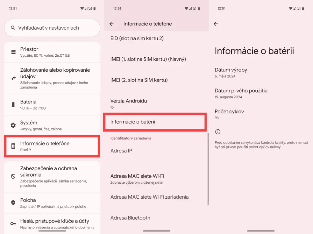 Kontrola informácií o batérii v telefóne Google Pixel