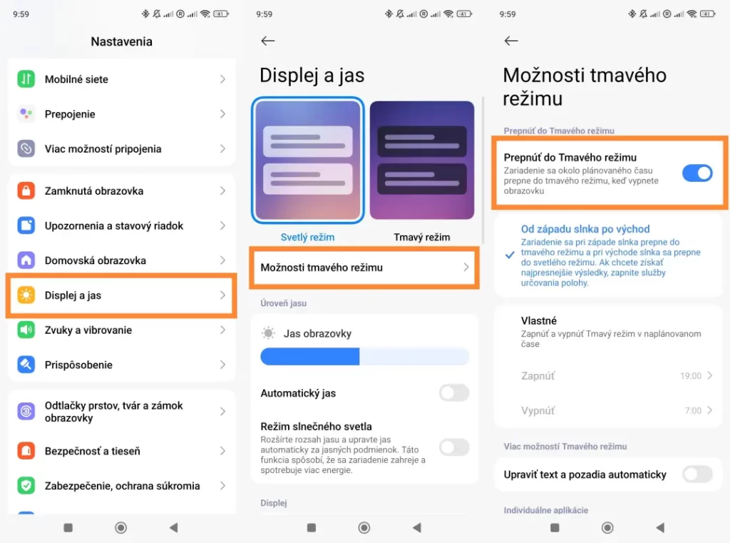 Aktivácia automatického tmavého režimu v Xiaomi smartfóne