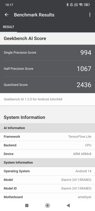 Redmi Note 14 Pro+ 5G v teste Geekbench AI
