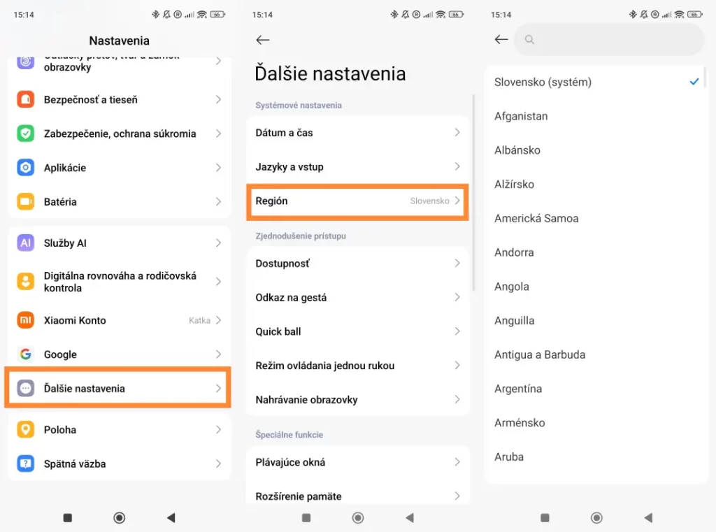 Zmena regiónu v Xiaomi smartfóne