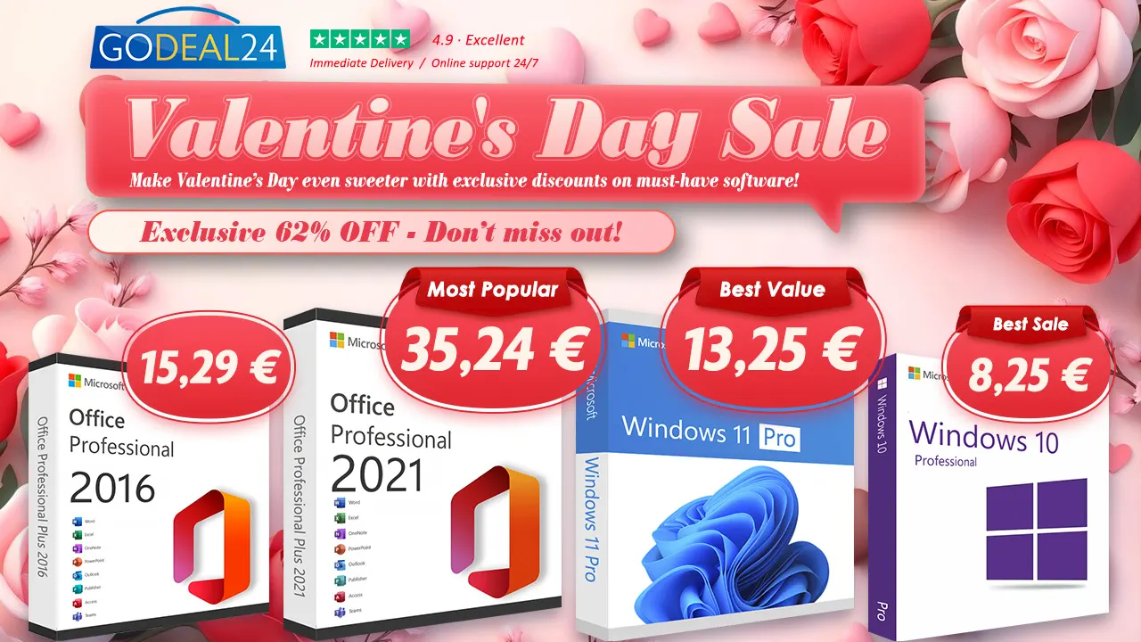 Zvýšte svoju produktivitu tohto Valentína: Originálny Microsoft Office od 15€ a Windows 11 od 10€ na Godeal24!